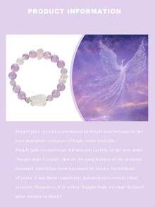 [VE] 1pc High-Quality S925 Silver Natural Amethyst Bracelet, Decorated With Purple Jade, Pink Quartz, Moonstone, And White Quartz Nine-Tailed Fox Carving, Protects Love And Attracts Romance. Suitable For Self, Bestie, Girlfriend, Friend, Or Mother. Jewelry Color Randomly Assorted. - Bracelet - View 6