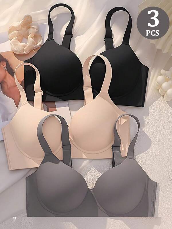 Sensual Star 3 piezas Sujetadores lisos de color minimalista, Sujetador sin costuras y sin aros, cómodo y transpirable, disponible en tres colores