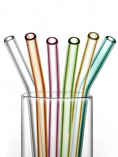 10pcs Colorful & Attractive Heat-Resistant Glass Straws, Suitable For Milk Tea, Coffee, Juice And Other Beverages, Perfect For Parties, Gatherings And Other Events.