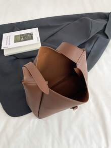 Women's Casual Crossbody Bucket Bag - Solid Color, Dual-Layer PU Material Handbag, Magnetic Closure, Adjustable Shoulder Strap Shoulder Bag - Lightweight Design, Suitable For Commuting, Leisure And Dating, Minimalist Style, Versatile Use - Multicolor - View 4