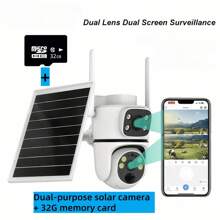 一套太阳能双摄像头户外安防系统，400万像素（200万像素+200万像素）双镜头/双视角智能高清像素监控摄像头，2.4G无线WIFI连接，IP65防水，可充电电池，355°旋转，双向语音，移动侦测，邮件报警，视频回放，远程查看，推送通知，太阳能供电，易于使用，适用于家庭、办公室、花园、室内/室外。 - 彩色 - 查看 18