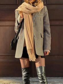 Blazer de mujer estilo pata de gallo de manga larga con bolsillos, chaqueta de entretiempo