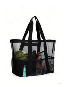 1个超大网眼沙滩包 - 防沙游泳手提袋，超大容量，适合家庭使用，可折叠轻便，带拉链和额外口袋，可装玩具和沙滩度假必需品 - 彩色 - 查看 9