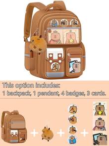 3 Pieces Set: Fashionable & Cute Capybara Themed Backpack, Large Capacity, With Lunch Box And Pencil Box, Ideal Birthday Gift, School Backpack - Brown - View 9