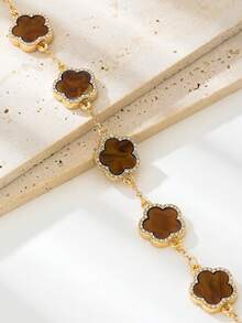 1条优雅幸运四叶草女士手链，婚礼/派对礼物 - 棕色 - 查看 4