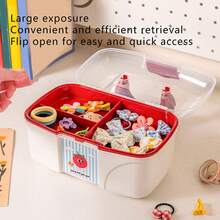 Hair Accessories Storage Box Cute Kids Portable Plastic Organizer With Handle Divided Compartments For Clips Headbands Storage - 粉色 - 查看 5
