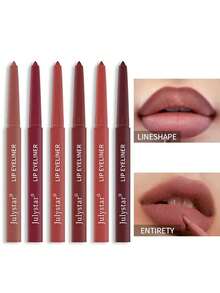 Lip Pencil Waterproof Non-Dizzy Lipstick Pen Pink Matte Lip Gloss Rotating Lip Liner Set Beauty (6PCS/SET) - 彩色 - 查看 2