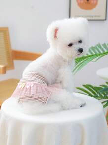 1pc Pet Clothes, Dog/Cat Apparel, Happy Puppy Small Dog Casual Fashion Cute Comfortable Tulle Bow Diaper Pants - Brown Stripe - Multicolor - View 4