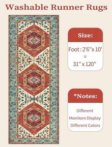 Runner Rug Hallways, 2'6x10' Washable Non Slip Kitchen Runner Rug, Long Boho Vintage Rust Hallway Stair Ultra Soft Print Floor Carpet Bedroom Bathroom Laundry Room, Home Decor - Orange/Multi - View 8