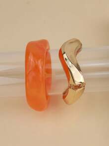 2 件套复古奢华朋克几何方形树脂手镯，极简主义不对称粗开口袖口手镯，多层组合配饰，适合日常佩戴、海滩度假，持久保色，女士时尚珠宝（金属表面纹理细节以实际物品为准）