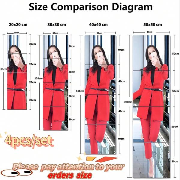 4/8 Pcs HD DIY Home Decor Wall Sticker, Acrylic Self-Adhesive Removable Backed Mirror Wall Sticker, Flexible Mirror Panel Wall Sticker Frameless Mirror Set Shatterproof Wall Mounted Sticker For Makeup Long Mirror, Household Non-Glass Mirrors For Playroom, Bathroom Dresser, Entrance Hallway, Staircase, Living Room, Kitchen, Classroom, Dormitory, Chapel