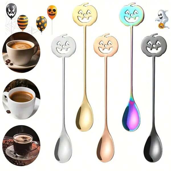 1/2/3/5 peças novas colheres de sobremesa mini com topo de abóbora, colheres de mistura de café em aço inoxidável 304, colheres de café de abóbora para Halloween, ideias para presentes, colheres de chá, colheres de sobremesa domésticas, colheres para festas temáticas de Halloween, utensílios de cozinha