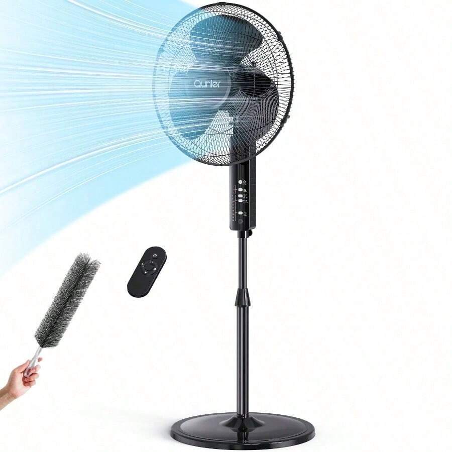 16 Pedestal Oscillating Fan With Remote Control, Stand Up Fan Adjustable Height, 3Speed, Electric Cooling Fans For Bedroom Home Offi Use