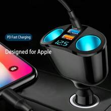 1 Peça Carregador Veicular Hub 5 em 1, Carregador Veicular Tipo C com Exibição Digital, Carregamento Rápido QC3.0, Adaptador Multifuncional de Isqueiro Veicular para Expansão de Carregador Veicular, Adequado para Uso Diário, Viagens Longas, Carregamento Durante a Condução, Acessórios Automotivos