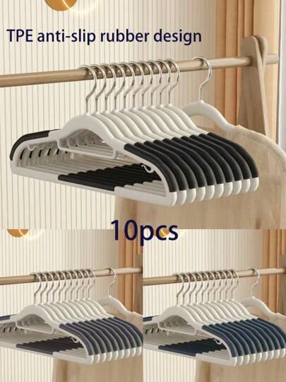 10 pièces Cintres de vêtements économes en espace avec protection des épaules - Design robuste et épais, convient pour le séchage et l'organisation efficaces des cintres en plastique résistants pour la maison et le bureau, design fin résistant, cintres multifonctions pour vêtements secs et humides.