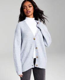 Women's Drop Shoulder Cardigan Sweater - 灰色 - 查看 2