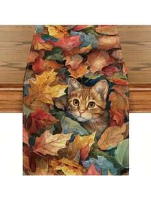 1 件，猫枫叶植物花卉秋季桌旗，季节性秋季厨房餐桌装饰，适合家庭派对装饰 - 彩色 - 查看 1