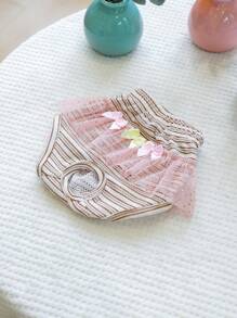 1pc Pet Clothes, Dog/Cat Apparel, Happy Puppy Small Dog Casual Fashion Cute Comfortable Tulle Bow Diaper Pants - Brown Stripe - Multicolor - View 7