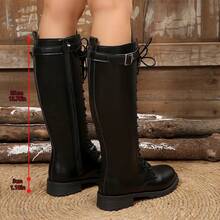 Geeyea A Pair Of Women's Knee-High Black High Boots With Adjustable Front Laces And Side Zipper For Easy On And Off - Heel Height 1.18 Inches, Suitable For Both Skirts And Pants - Black - View 7