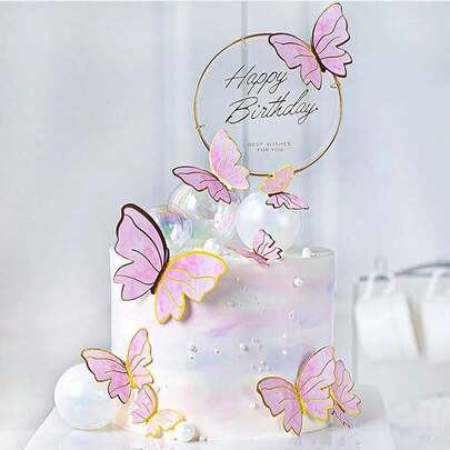 10 Stücke, Geburtstagskuchen Dekorationen Schmetterling Cupcake Topper Gold Fröhlicher Geburtstag Kuchendekorationen 3D Schmetterling Party Zubehör für Baby Mädchen Frauen Geburtstagskuchen Party Hochzeitsdekoration