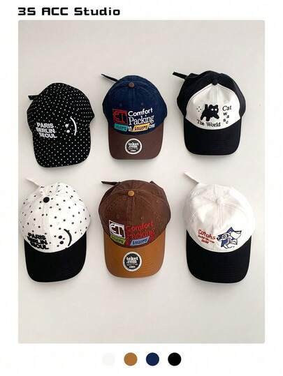 1개 레터 자수 챙 넓은 챙 야구 모자, 컬러블록, 봄/여름 야외 활동에 적합, 패셔너블, 차양, 유니섹스, 개학