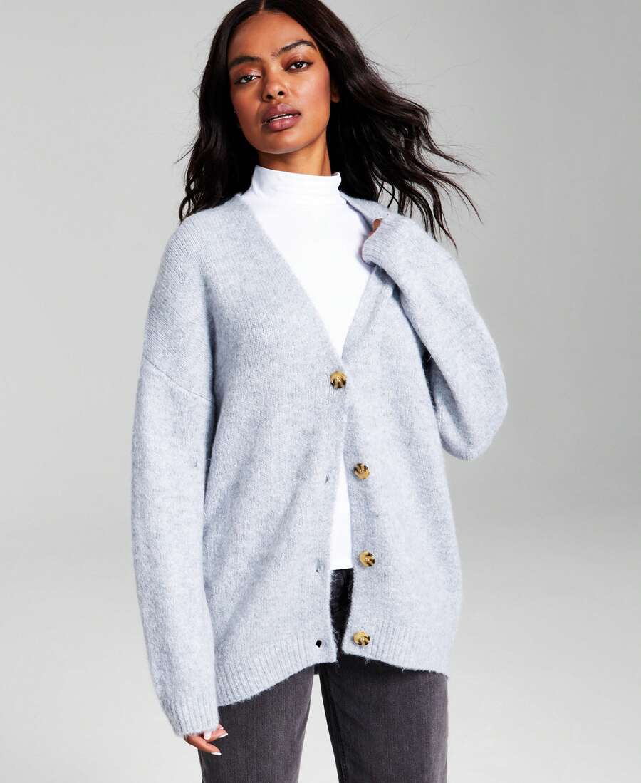 Women's Drop Shoulder Cardigan Sweater - 灰色 - 查看 1