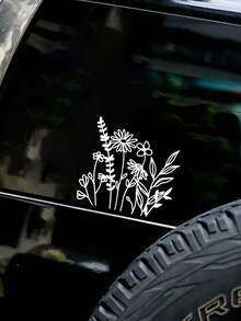 1张花卉贴纸，适用于汽车后窗、笔记本电脑、行李箱、汽车配件，亮面车贴，女士适用