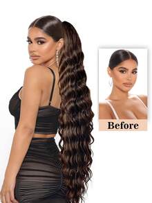 40 Zoll Clip-On Pferdeschwanz Perücke - Extra langes welliges lockiges Haar, sicheres Clip-Design, romantische wellige Textur, mehrschichtig flauschig & natürlich, perfekt für Alltag, Party und Fotoshooting. Dieses elegante & voluminöse lockige Haar-Accessoire eignet sich für Halloween- und Weihnachtspartys, passend zu verschiedenen Hautfarben, ein Muss-haben Artikel für Modebewusste. - Verschiedenfarbig - Übersicht 7