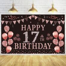 1 pieza Decoración plana 2D para el 17° cumpleaños - Rosa, Oro rosa, Pancarta de fondo para el 17° cumpleaños, Decoración para celebración del 17° cumpleaños, Telón de fondo y accesorio para fotografía