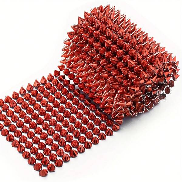 Multi-Color Plastic Studs, 0.22/0.5/1 Yard - 12 Rows Of Nail Mesh Fabric, For DIY Crafts, Hairbands, And Clothing Decor, Art Supplies, Sewing & Knitting Accessories, Bead Embroidery, Red, Black, Golden, Silver, Green, Blue
