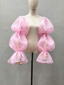 1 Stück weißer Organza 3-stufiger aufgeblähter Ärmel-Manschetten Braut Oberarmbinde mit Gummi für Halloween
