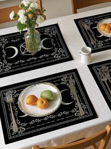 2/4/6/8/10pcs Tarot Card Style Placemats - 30cm X 45cm - Rectangular - Suitable For Home Kitchen Decor, Outdoor Holiday Gathering Party Tabletop Dining Decor - Black - View 6