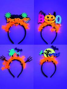 1 Stück Halloween Haarreif - Damen Party Dekoration, fluoreszierendes Kürbis- und Fledermaus-Muster, ohne Stromversorgung, geeignet für Halloween Partys, Halloween Dekorationen, Junggesellinnenabschiede und Familienfeiern