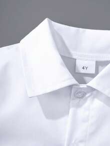 Młodzieżowa klasyczna, swobodna, szkolna, biała, krótka, formalna koszula dla chłopców, odpowiednia na uroczystości, spotkania, występy - Biały - Zobacz 3