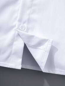 Młodzieżowa klasyczna, swobodna, szkolna, biała, krótka, formalna koszula dla chłopców, odpowiednia na uroczystości, spotkania, występy - Biały - Zobacz 7