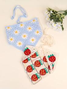 1pc/2pcs Girls Daisy Headband, Triangular Scarf Headband, Elegant Crochet Hair Accessories For Teens - Blue - View 7