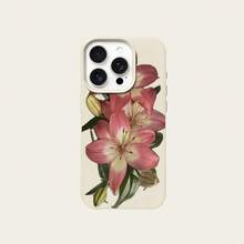 1pc TPU Material Elegant Pink Lily Flower Pattern Phone Case Compatible With Iphone/ Phones - White - View 5