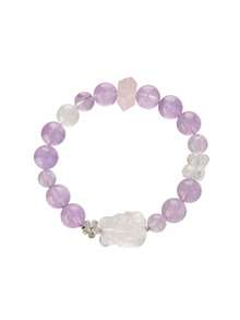 [VE] 1pc High-Quality S925 Silver Natural Amethyst Bracelet, Decorated With Purple Jade, Pink Quartz, Moonstone, And White Quartz Nine-Tailed Fox Carving, Protects Love And Attracts Romance. Suitable For Self, Bestie, Girlfriend, Friend, Or Mother. Jewelry Color Randomly Assorted. - Bracelet - View 3