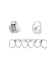 1 Set Classic Smooth Single Tooth & Hollow Tooth Combination Jewelry, Suitable For Party, Daily Wear, Unisex