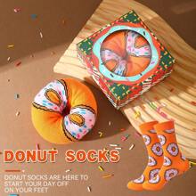 1 par de calcetines de alta calidad con diseño de rosquilla, calcetines cómodos y lindos aptos para primavera/verano/otoño/invierno, aplicables para Navidad, Halloween, Acción de Gracias, Día del Maestro, Carnaval, Ramadán, Día de la Independencia, temporada de regreso a clases y otras festividades. Calcetines divertidos y de moda, calcetines coloridos y creativos, ideales para regalos festivos.