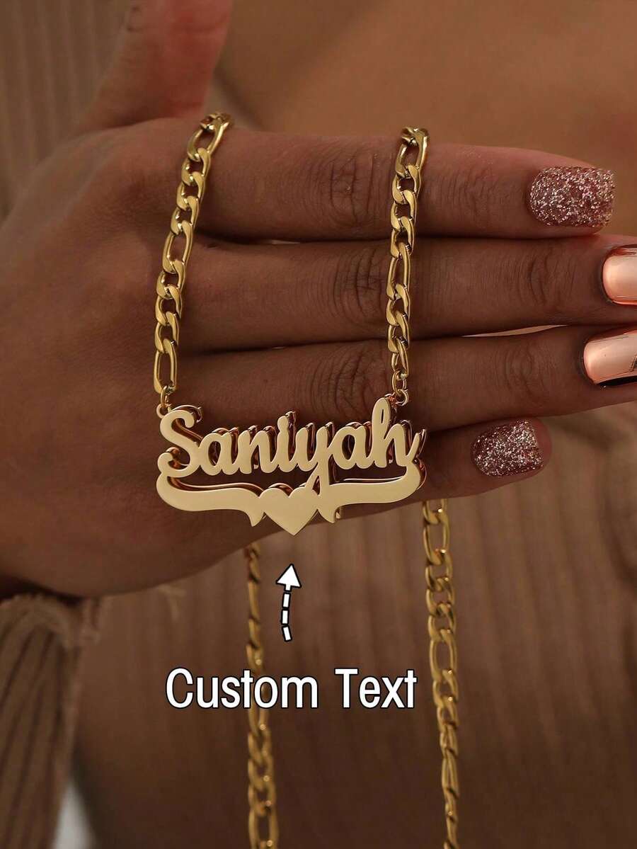 1PC Customized 316L Stainless Steel Name Necklace, Bohemian Style Custom Atomized Letter Pendant, Thick Cuban Chain, Men's And Women's Jewelry, Perfect For Weddings, Thanksgiving, Christmas Gifts ﻿ - Style 4 - View 1