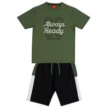 Kyly Boy's Set Cotton T-Shirt With Green Front Print, Bermuda Shorts, And Light Black Sweatshirt - 彩色 - 查看 2