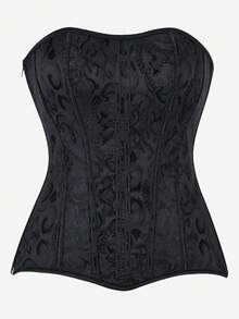 Overbust Corset Top Bustier, Strapless Form-Fitting Bodice With 11 Boning, Waist Cincher Slimming Top, Side Zipper, Stage Performance Costume - Black - View 12