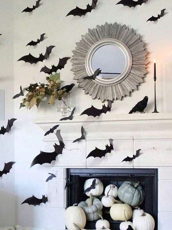 12/48/60 piezas Pegatinas decorativas de murciélagos de terror de Halloween, pegatinas de murciélagos de plástico negro falsos, murciélagos 3D realistas impermeables - Adecuado para decoración de habitaciones de Halloween, ventanas del hogar, decoración de locales, fiestas de Halloween, decoración de fiestas