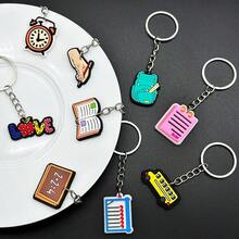 9 件学校学习系列 PVC 软橡胶钥匙扣，适合开始和毕业季节，时尚包包，配饰，派对礼物，挂饰，钥匙扣汽车配件可爱哥特 Y2k