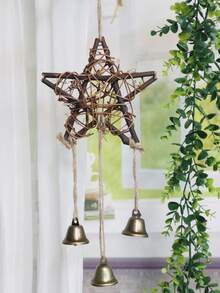 1pc Rustic Star Wind Chime Hanging Decor, Suitable For Outdoor Patio, Garden Decoration - Brown - View 2