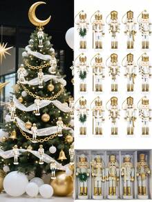 5 món đồ trang trí Giáng sinh hình lính chì Nutcracker - Đồ trang trí bằng gỗ hình lính chì Nutcracker, búp bê Nutcracker cao 15cm, đồ trang trí Giáng sinh hình lính chì Nutcracker, tượng lính Nutcracker dễ thương. - vàng trắng - Xem 11