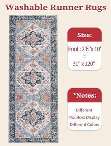 Runner Rug Hallways, 2'6x10' Washable Non Slip Kitchen Runner Rug, Long Boho Vintage Rust Hallway Stair Ultra Soft Print Floor Carpet Bedroom Bathroom Laundry Room, Home Decor - Blue/Orange - View 4