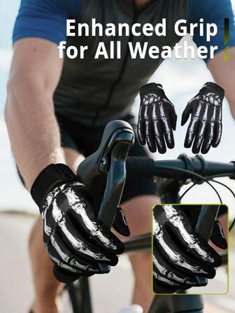 Gants de moto/cyclisme squelette, coupe-vent à prise tactile anti-dérapante pour les sports de plein air, convient pour les fêtes d'Halloween