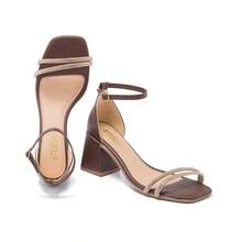 Stessy Shoes Women's Sandals, Medium High Heel, Block, Straps, Rhinestone, Shiny, Party, Comfortable, Luxury - Rỉ Nâu - Xem 4